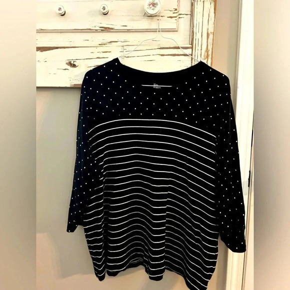 Kim Rogers women’s sz 2X Plus sz 22, black, white, long sleeves - Picture 1 of 7